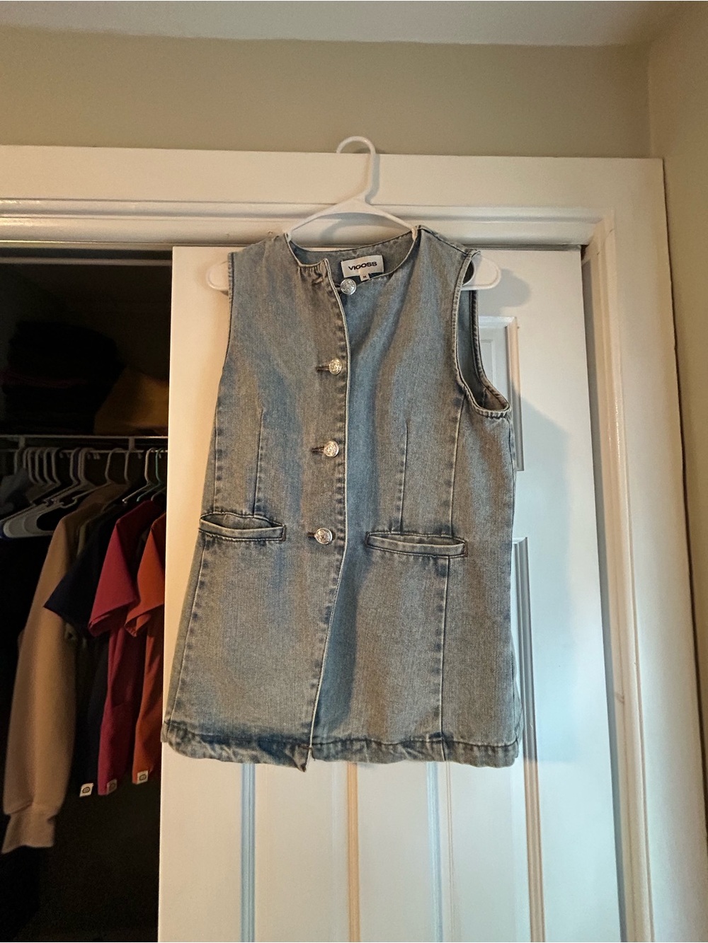 Vigoss Girls' Light Wash Denim Vest Dress
